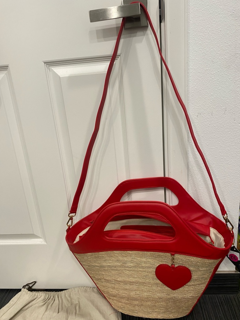 By Del Rio Red Straw Tote with Heart Charm